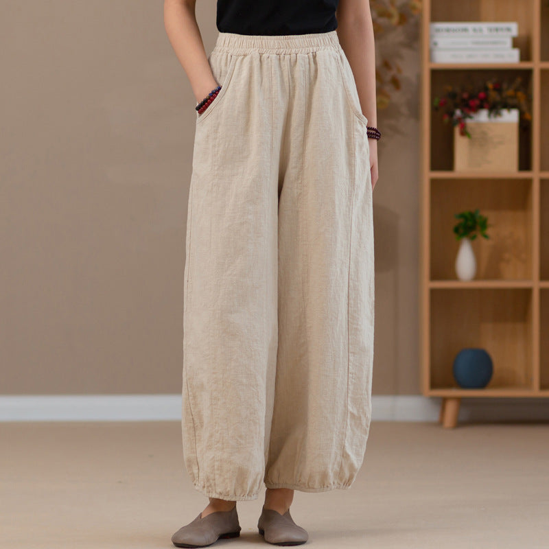 100% Ramie Linen Women Baggy Pants 230322c