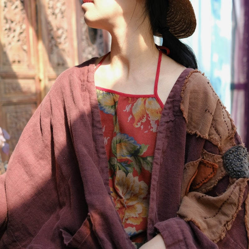 100% Linen Women Jacket with Floral Embroidery and Long Sleeves, Linen women blouse 232351a