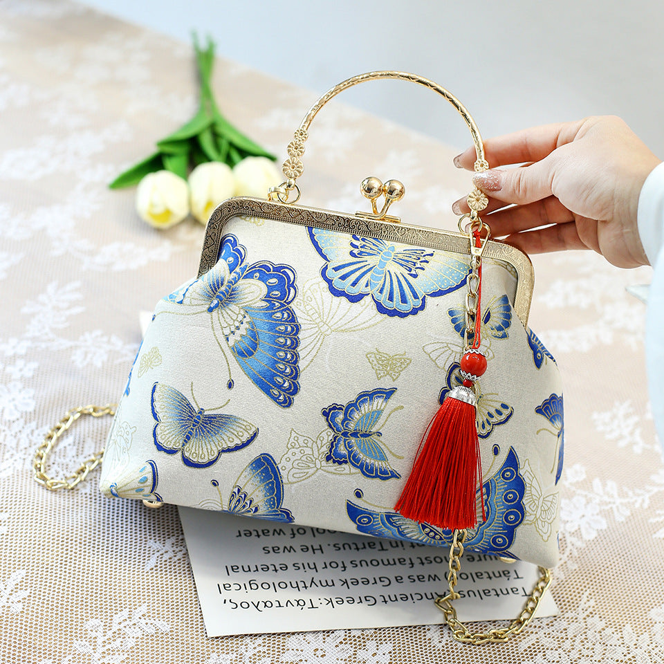 Handmade Cheongsam Clutch Handbag with Vintage Print and Tassel DL9903A