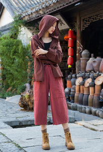 Thick Linen Cropped Pants Culottes for Women 203799a