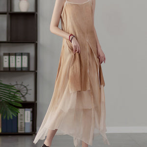 Tie Dyed Fairy Max Kleid mit Spaghetti-String, Damenkleid aus Baumwolle in Verlaufsfarbe 180422d