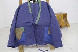 100% Linen Women Blouse Patchwork design, women boro jacket 090521b
