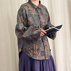 100 Percent Linen Women Blouse with Vintage Pattern, linen Tunic women, chinese style women blouse, linen shirt 231643s