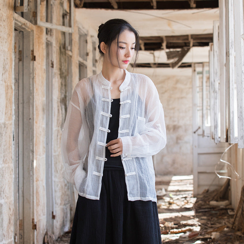 Tencel Summer Women Blouse, women summer jacket with traditional Chinese style 233512s