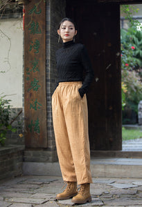 Winter Linen Cotton Thick Pants for Women, quilted pants 221902m