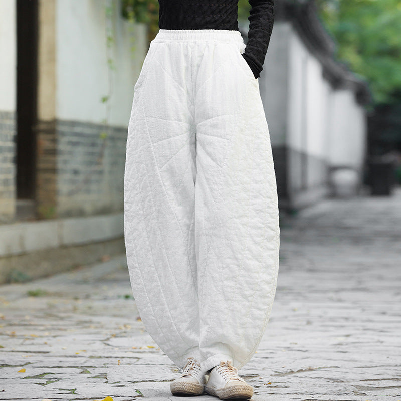 Winter Linen Cotton Quilted Thick Pants for Women, quilted pants 231461w