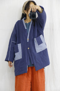 100 Percent Linen Cotton Women Quilted Chinese Jacket with Patchwork Design 231923a