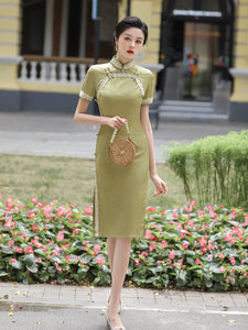 Floral Lace Cheongsam Midi Dress with Short Sleeve HQ231B