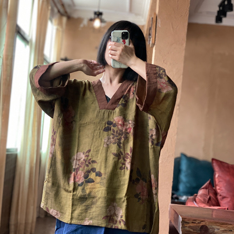 Quality Cotton Vintage Style Women Pullover, Vintage Women Hanfu Shirt Blouse with V collar 231652t