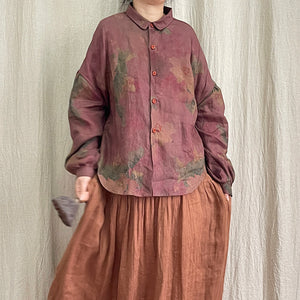 100 Percent Linen Women Blouse with Vintage Pattern, linen Tunic women, chinese style women blouse, linen shirt 231643s