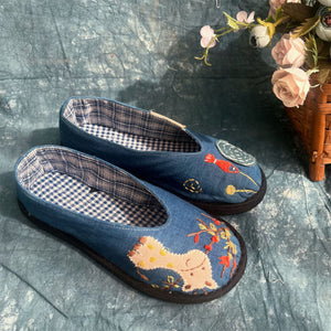 Handmade Cloth Shoes with cute Fish Embroidery in Cloth G.34 -G.42 24005s