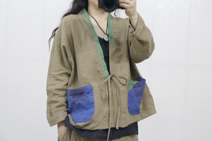 100% Linen Women Blouse Patchwork design, women boro jacket 090521b