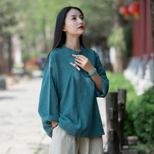 ISTORIST Handwoven inspire – Linen Women Buckle with Button, Blouse Cotton LIZIQI