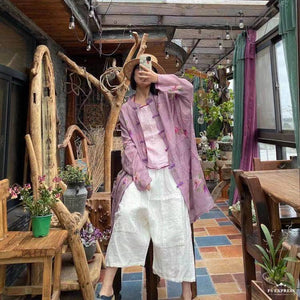100% Ramie Linen Women Long Blouse with Floral Print and Long Sleeves, Linen women blouse 231327a