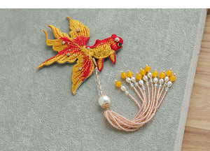 Handcrafted Embrodiery Goldfish Brooch 22ZY79b