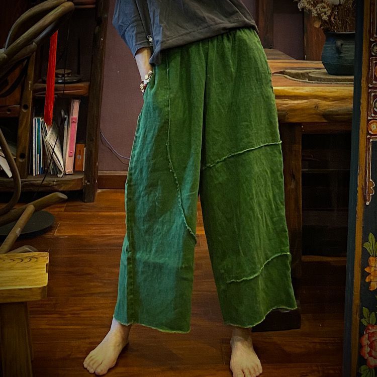 100% Linen Culotte Women Patchwork Design, Wide Leg Pants Linen 231543s