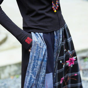 Patchwork Maxi Skirt with Traditional Print 221810a