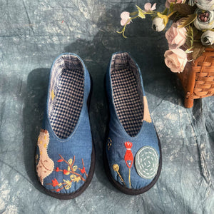 Handmade Cloth Shoes with cute Fish Embroidery in Cloth G.34 -G.42 24005s