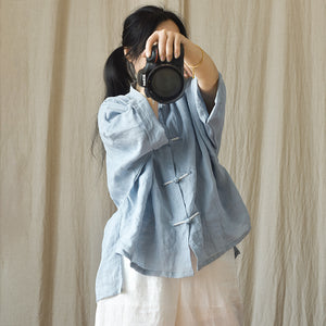 100 Percent Ramie Linen Women Blouse with Traditional Handmade Buttons, chinese style women blouse, linen shirt 231655s