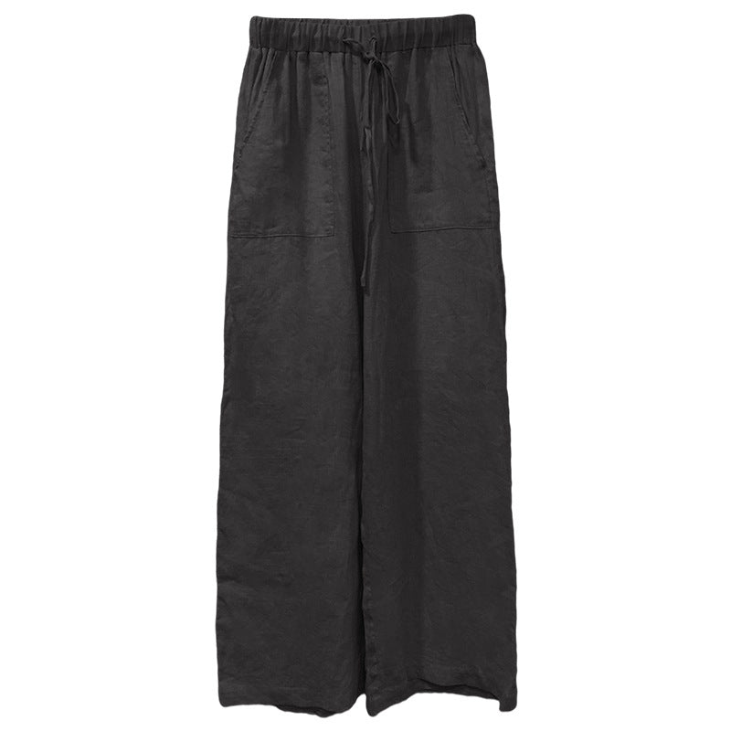 100% Linen Women Pants, Wide Leg String Pants  220208a