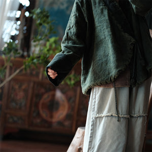Linen Cotton Women Double Layered Chinese Jacket, Linen Vintage Hanfu Jacket 232253w