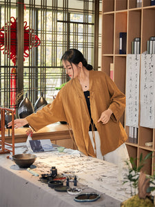 Linen Ramie Women Kimono, Chinese Traditional Style women blouse 040899a