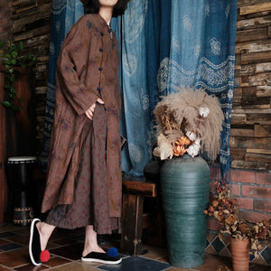 100 Percent Linen Vintage Chinese Women Jacket with Floral Print, linen women Shirt Jacket 231722l