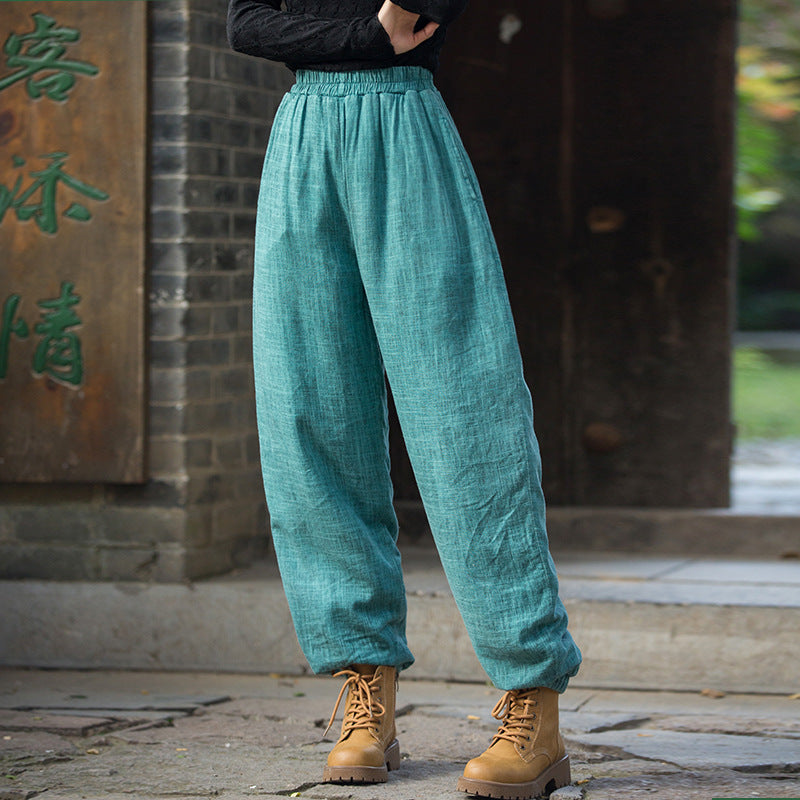 Winter Linen Cotton Thick Pants for Women, quilted pants 221902m