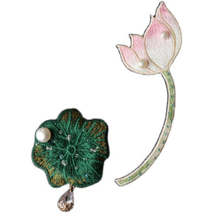Handcrafted Embrodiery Lotus Flower Leaf Brooch 22ZY79l