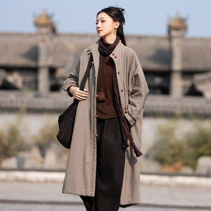 100 Percent Linen Women Quilted Long Jacket, Hanfu Style Winter Jacket 240105w