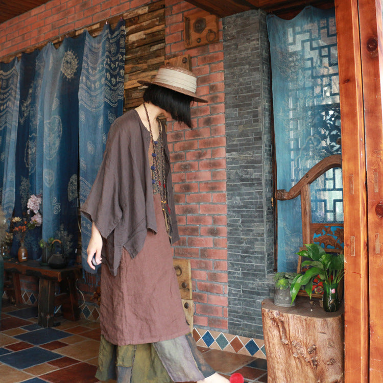 Linen Cotton Patchwork Dress women in Hanfu style, linen overall, Linen Women Dress 230042s